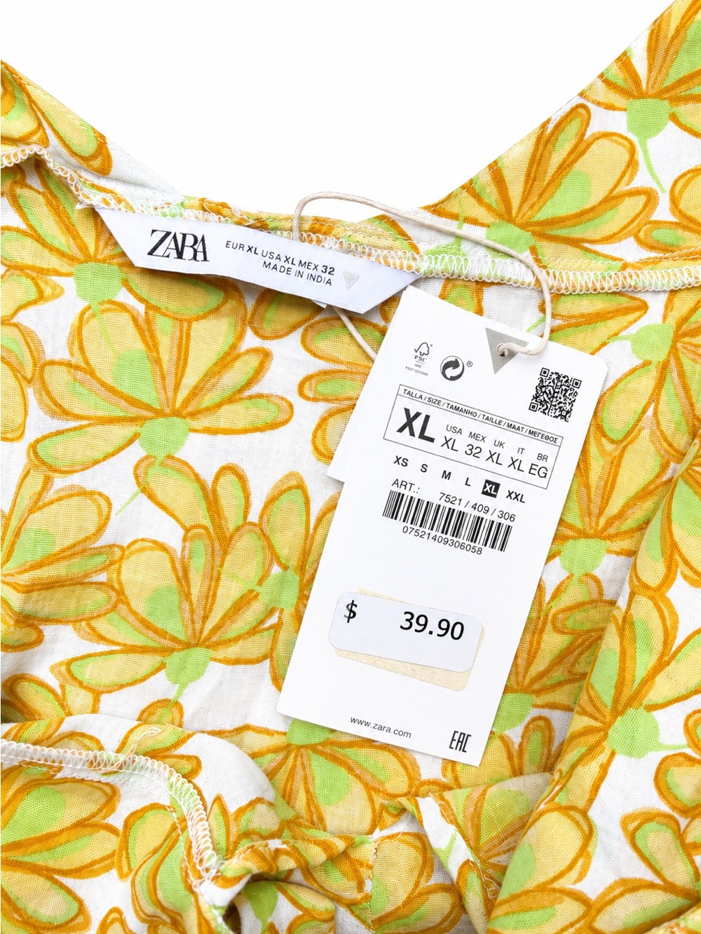 NWT Zara Daisy Floral Tie Front Cami Boho Top Size XL Yellow Green - Picture 6 of 6